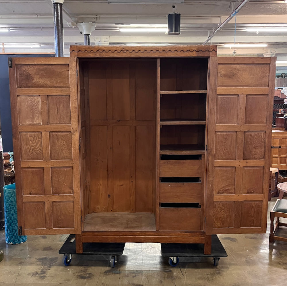 Mouseman Robert Thompson Early Oak Double Wardrobe, 1920s David