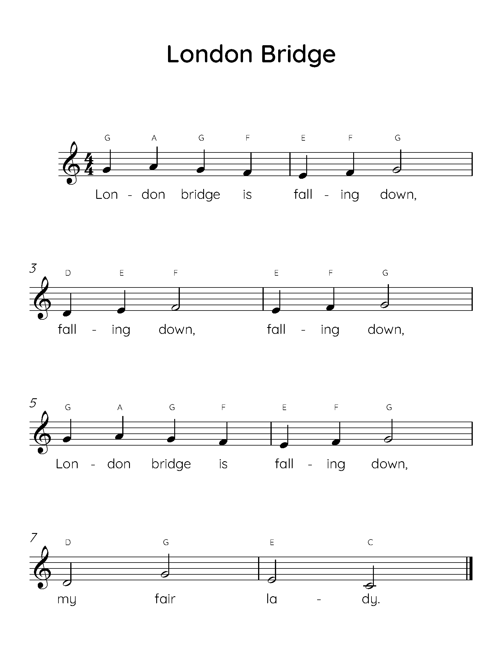 London Bridge Easy Piano Sheet Music