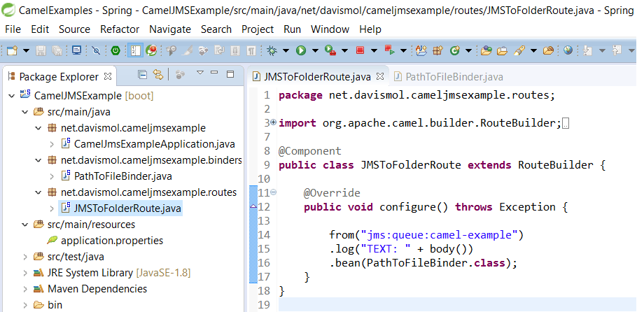 Spring Boot, Apache Camel e ActiveMQ una route “from JMS to File” per
