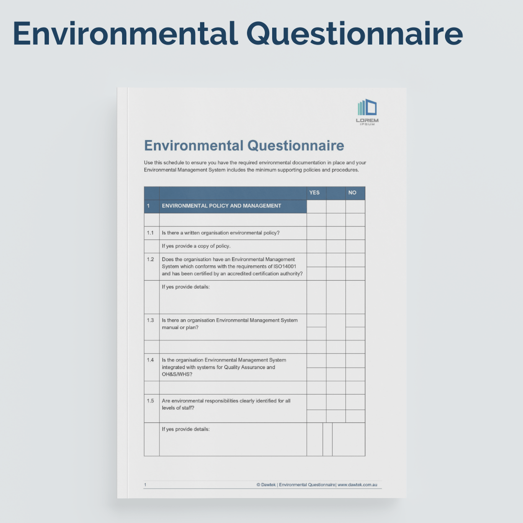 Environmental Questionnaire Schedule Template Dawtek