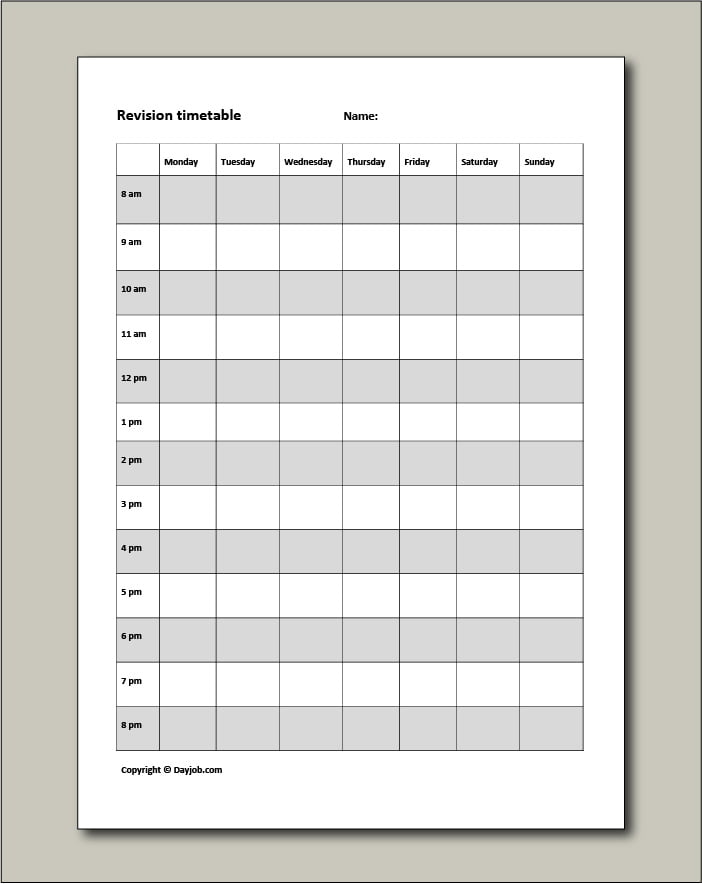 Revision timetable, template, online, free, GCSE, blank, printable