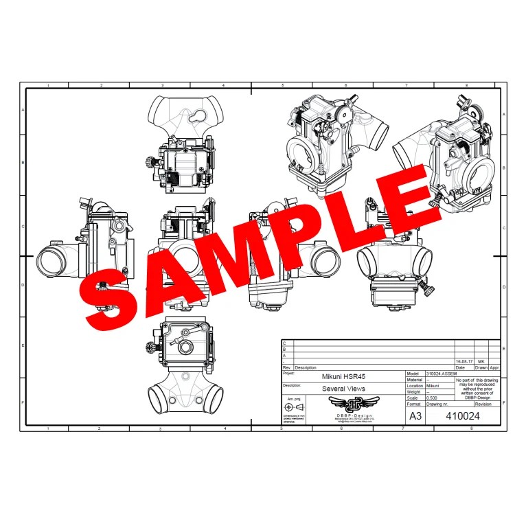 410024 Mikuni HSR 45 carb 2D drawing – DBBP Shop