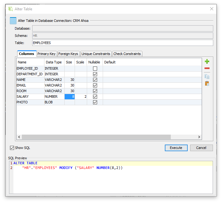 Altering a Table in DbVisualizer Guide