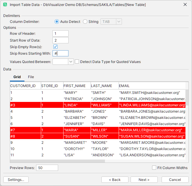Importing Table Data Guide in DbVisualizer