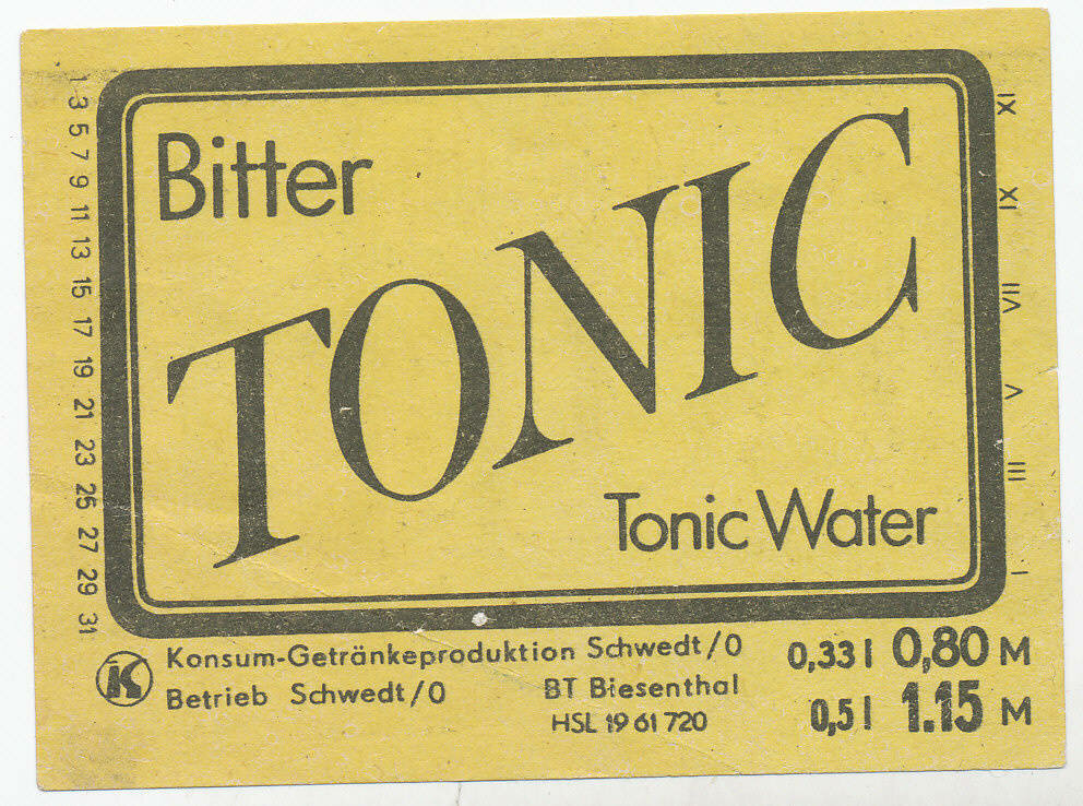 Etikett "Bitter Tonic Tonic Water" DDR Museum Berlin