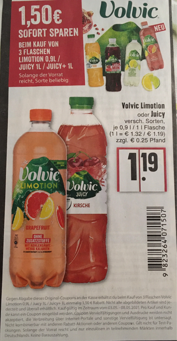 1,50€ Sofortrabatt auf Volvic Limotion Juicy EDEKA