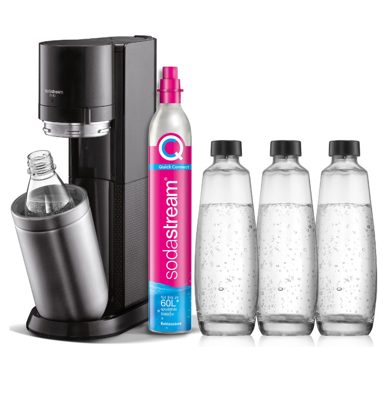 SodaStream Duo mit Zylinder, 3 Glasflaschen & 1 Kunststoffflasche ab