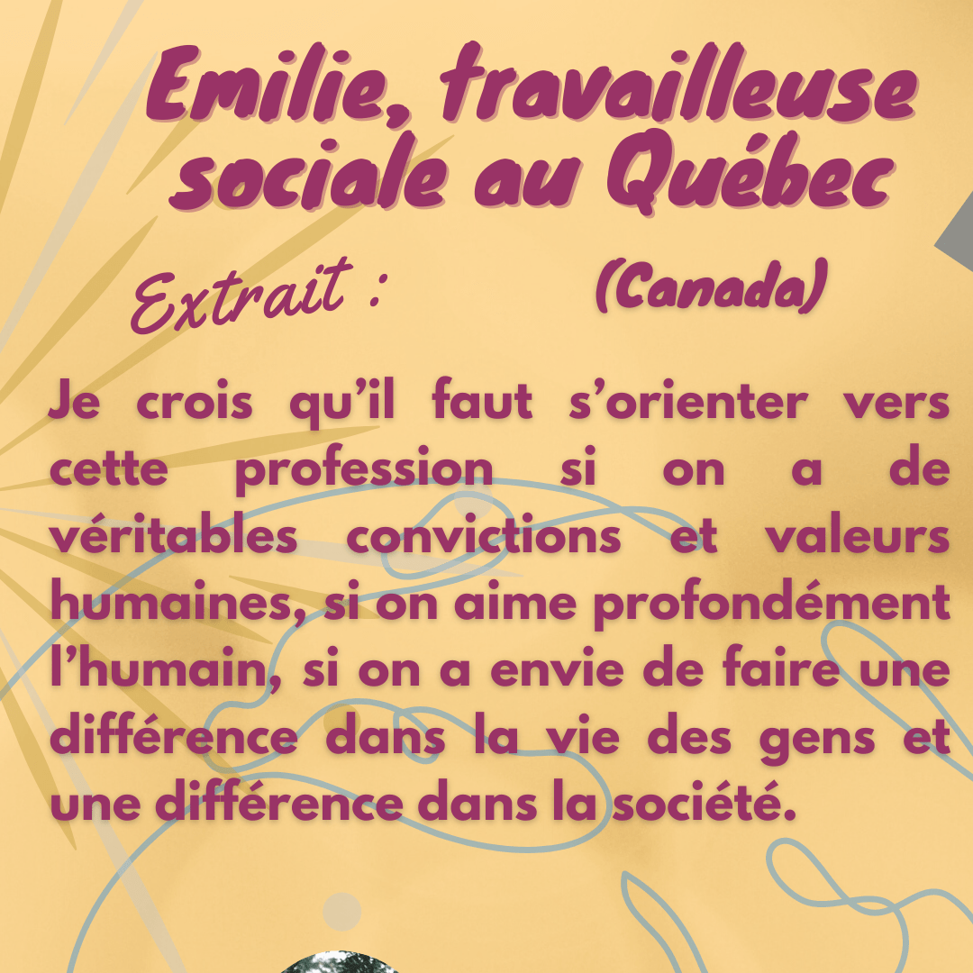 Emilie travailleuse sociale au Québec (Canada) Mois du travail social