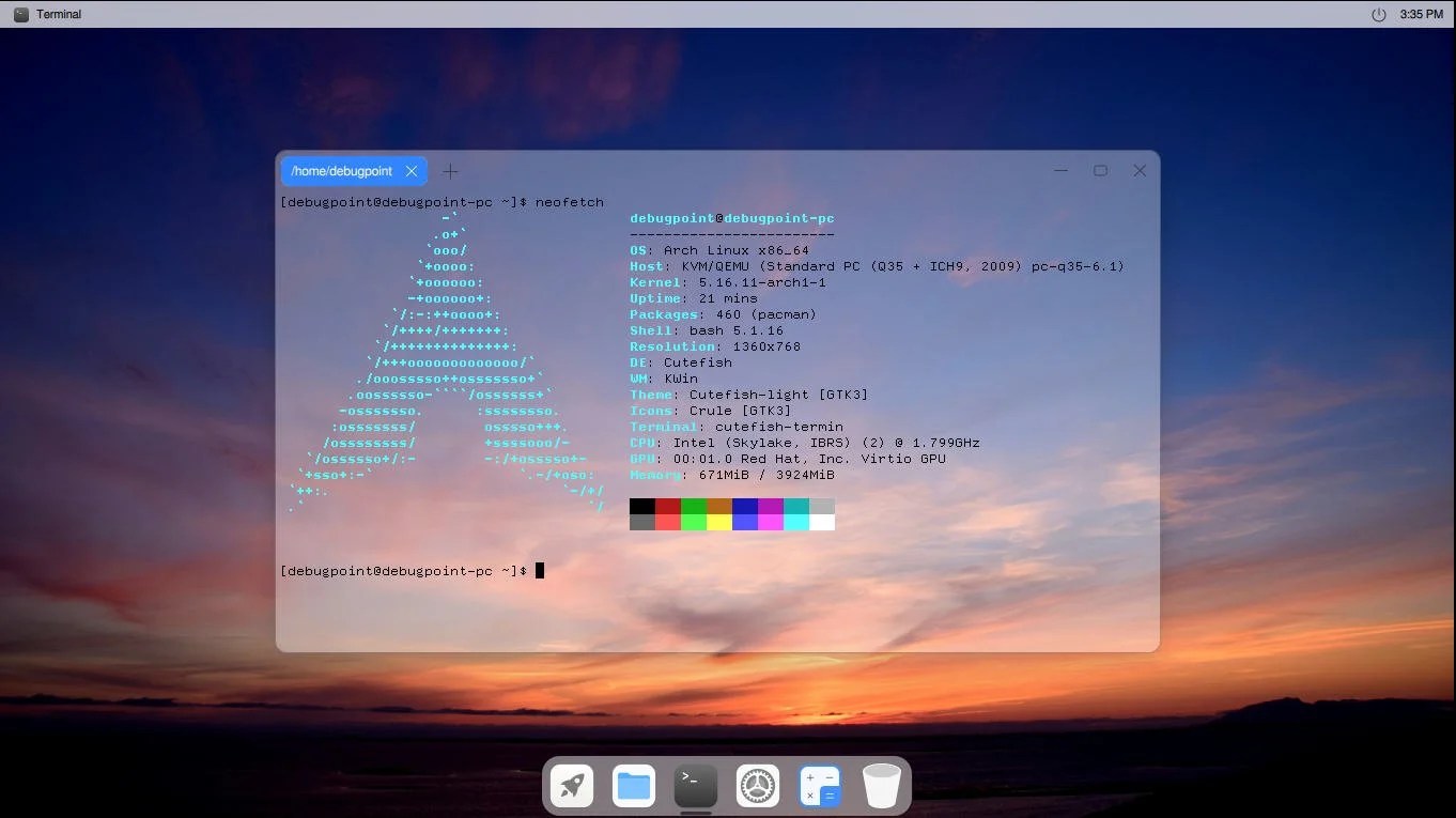 How to Install Cutefish Desktop in Arch Linux