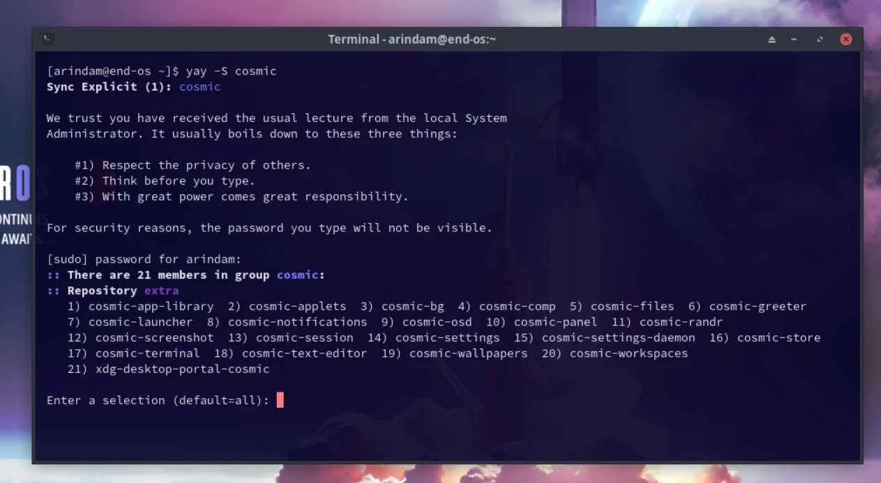 How to Install COSMIC Desktop in Endeavour OS
