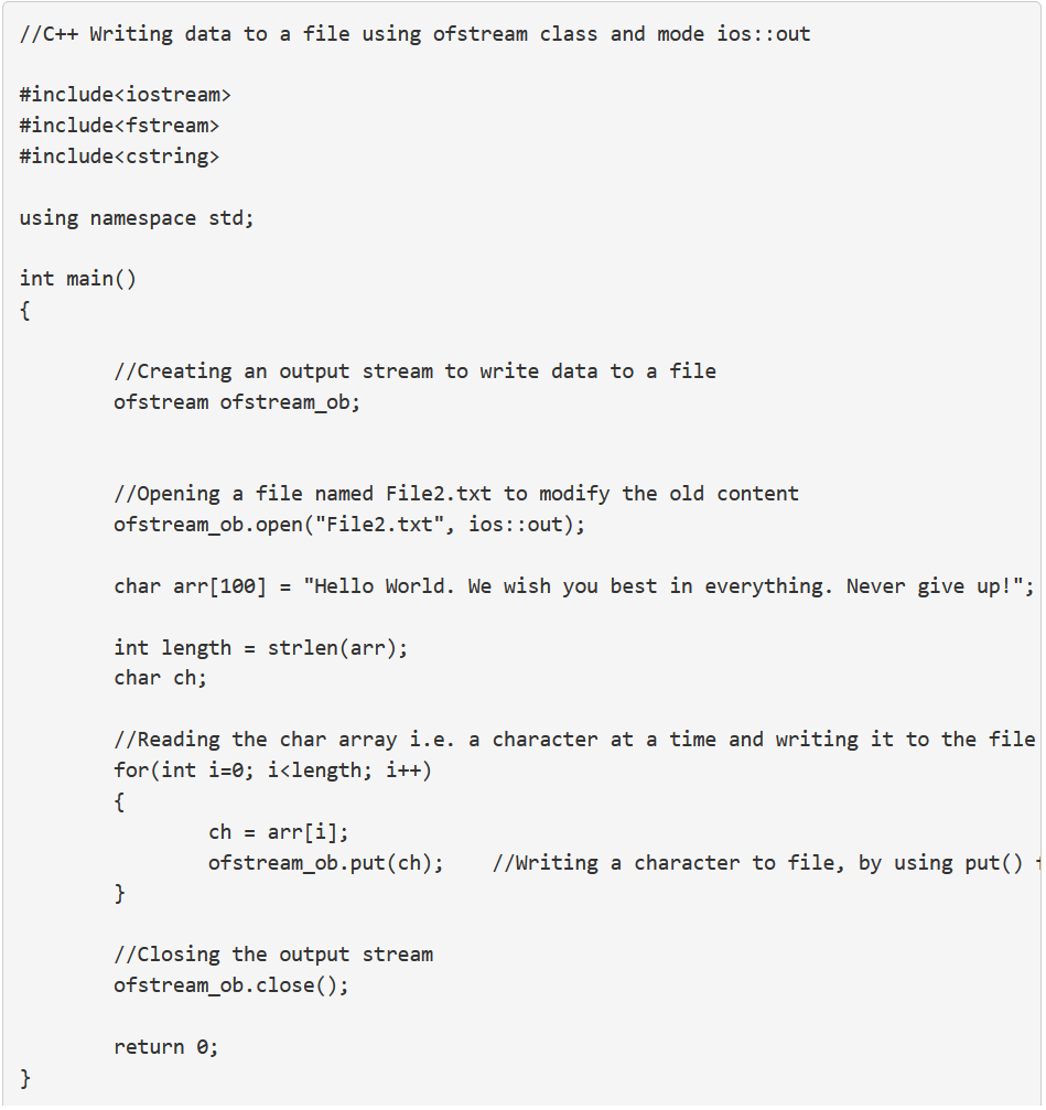 C++ File Output put() Function