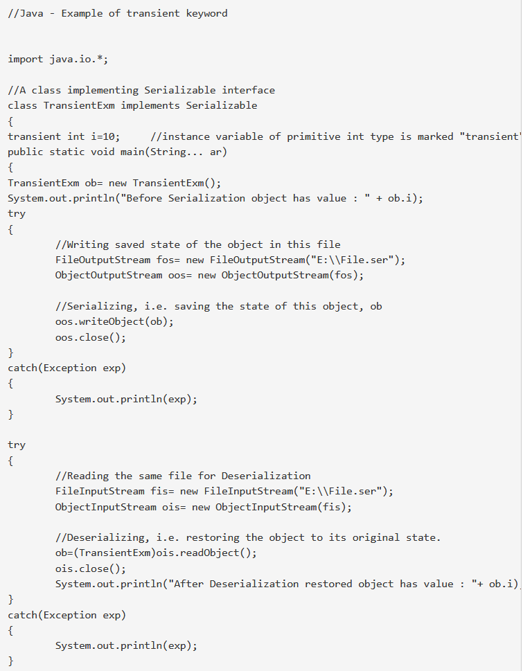 Transient keyword in Java
