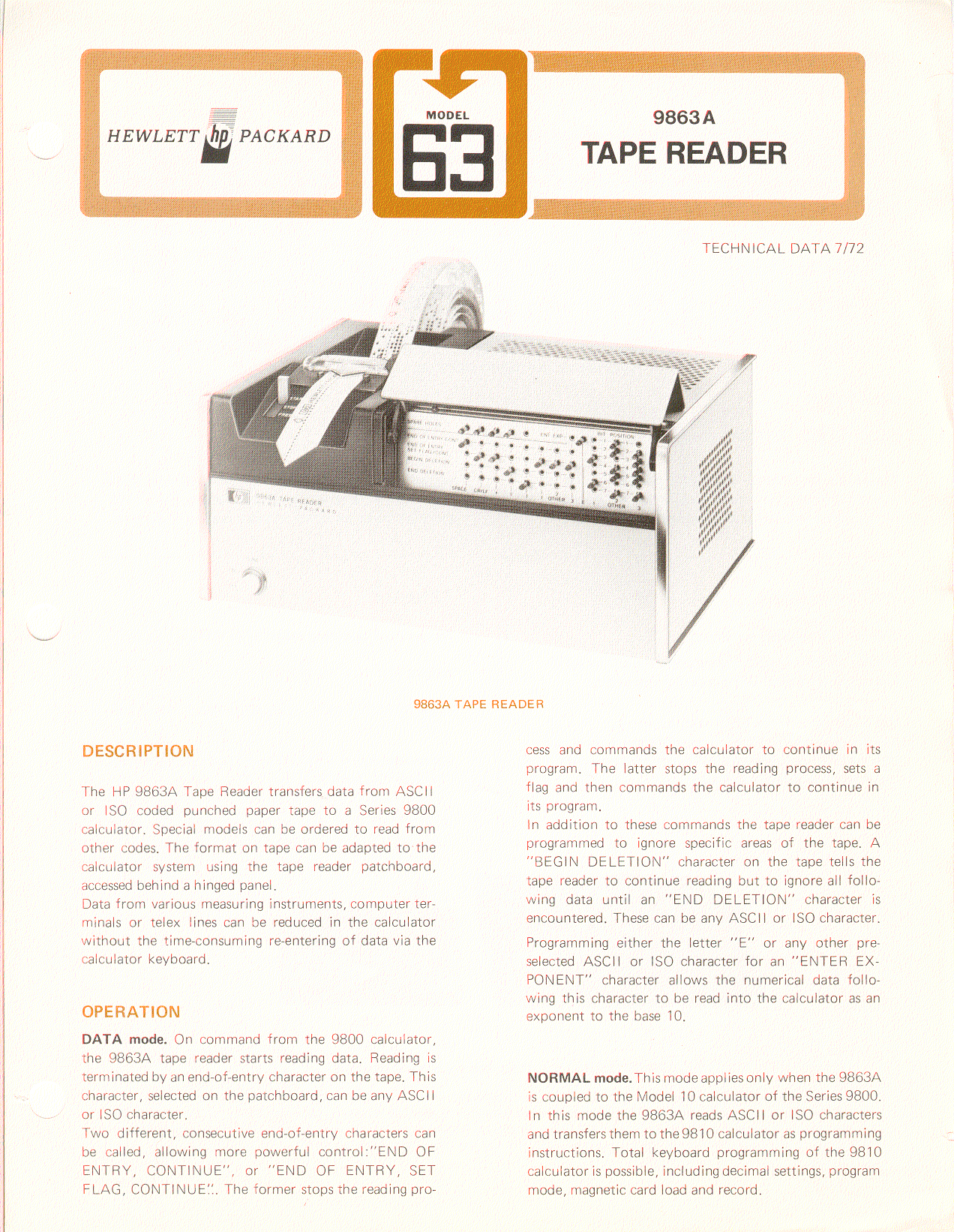 HP 9863A Paper Tape Reader IT History Society