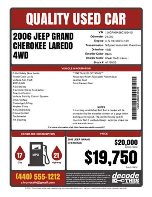 Window Sticker Designs Decode This VIN Decoder