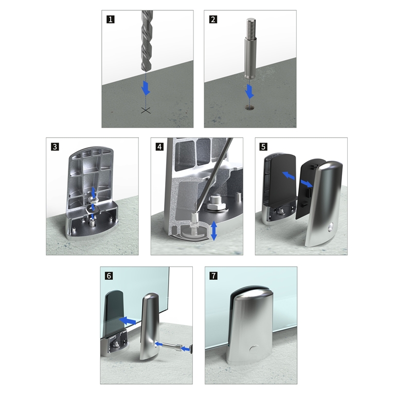 Pince à verre fixation sol en inox pour verre chez Déco