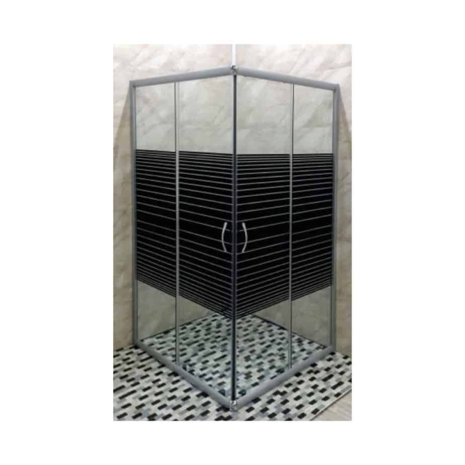 Square Shower Door Black Stripe Glass Decor Essentials
