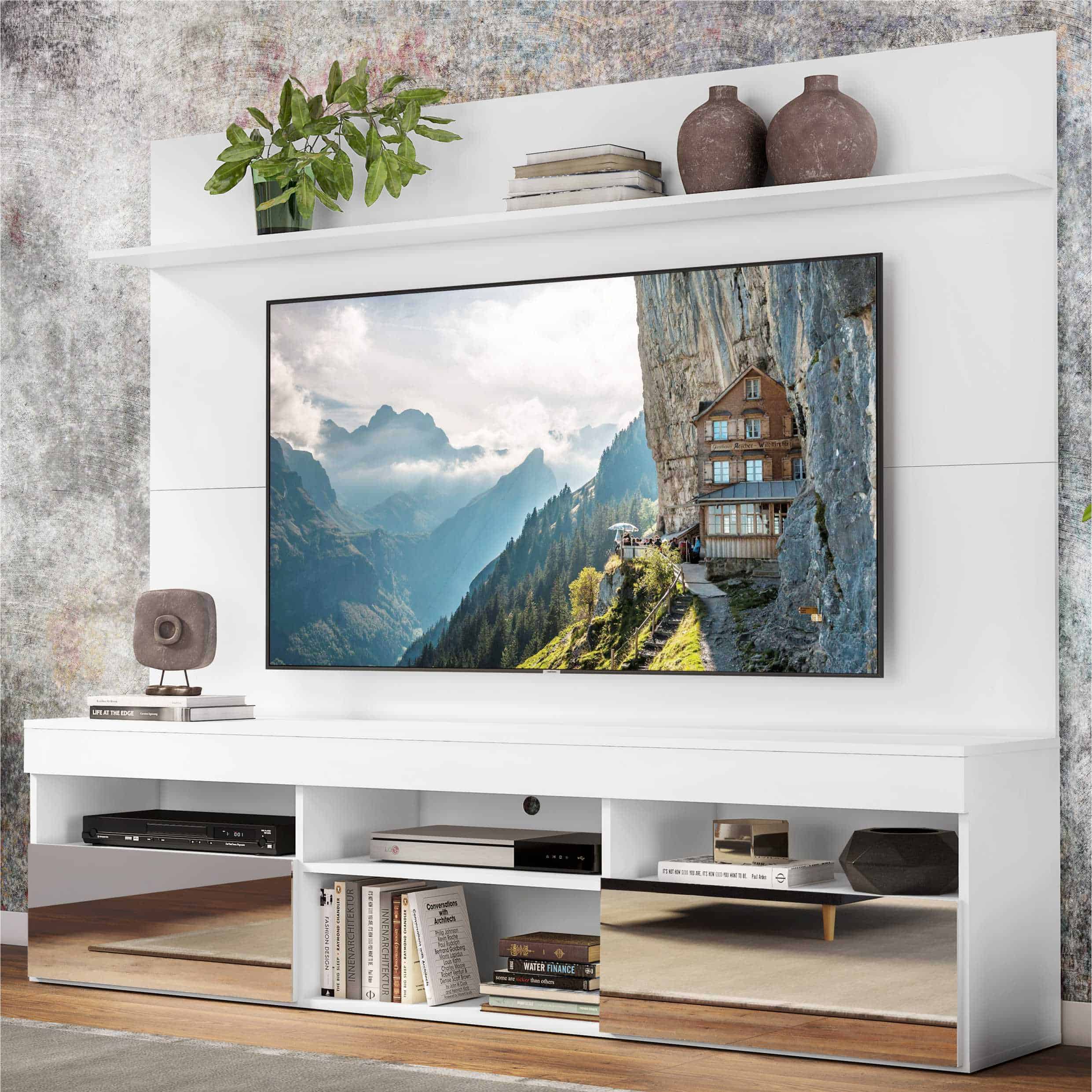 Madrid Free Standing TV Stands with Mirrors Decor Essentials