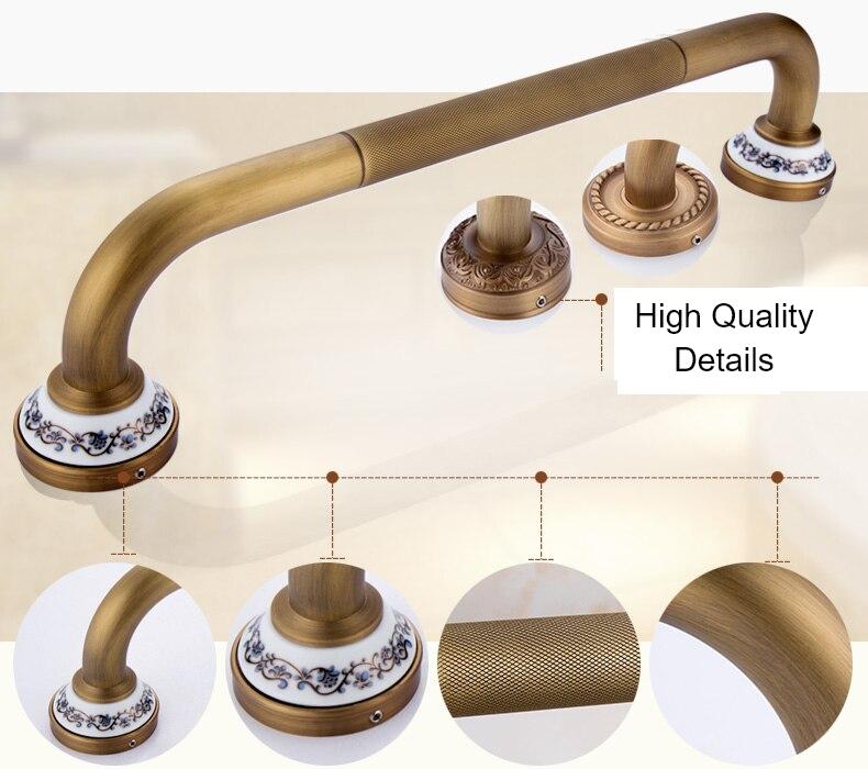 Antique Brushed Brass Bathroom Grab Bars with Texturized Safety Grip