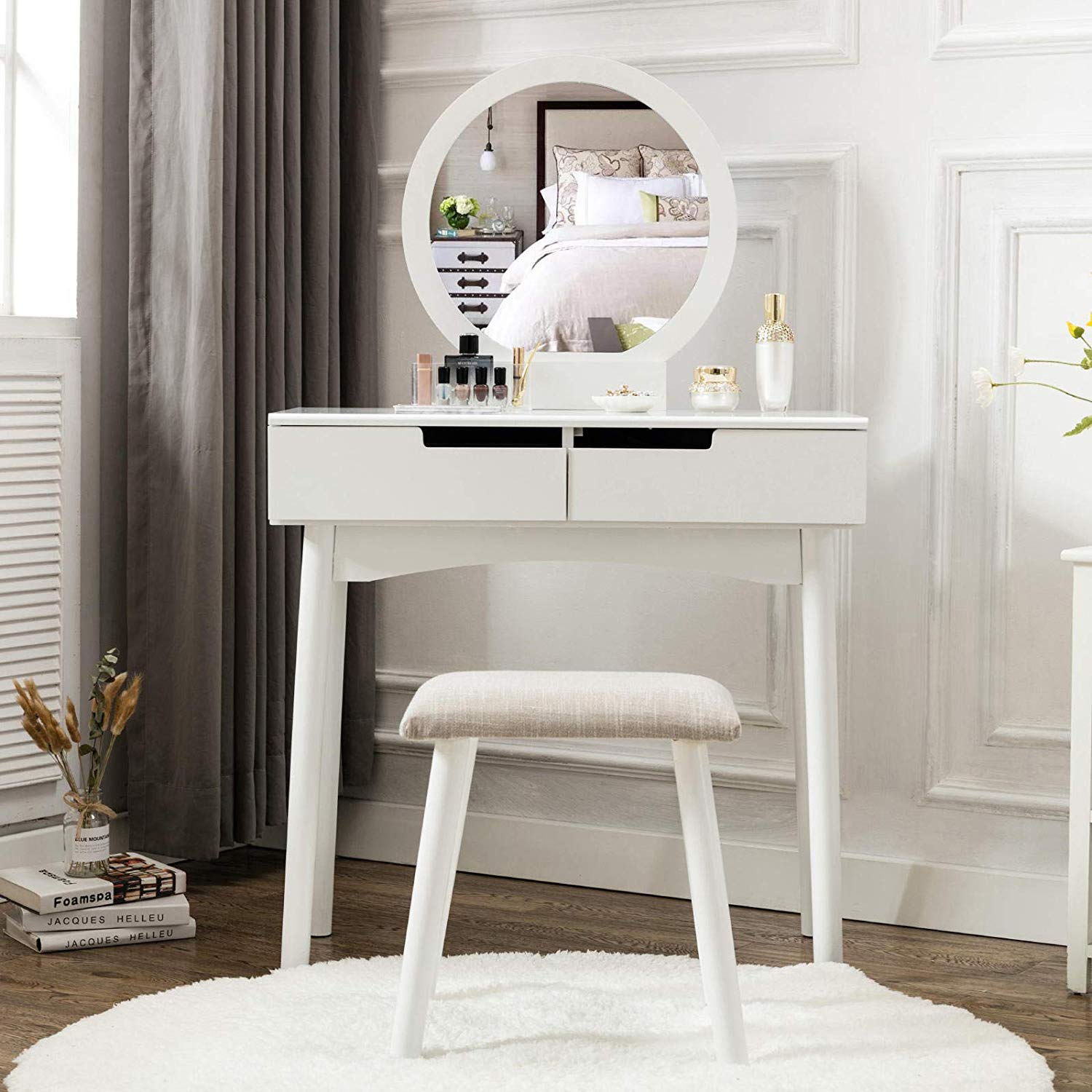 Iasus Wooden Dressing Table with 2 Drawer Storage White Decornation