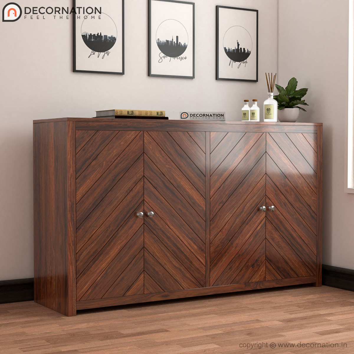Helios Wooden 2 Cupboard Storage Console Table Brown Decornation