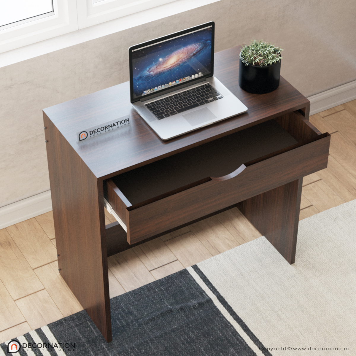 Hera Engineered Wood Laptop Table with Drawer Storage Walnut