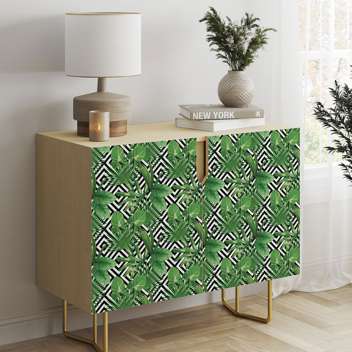 Tropical Leaf Geometric Vinyl Furniture Wrap