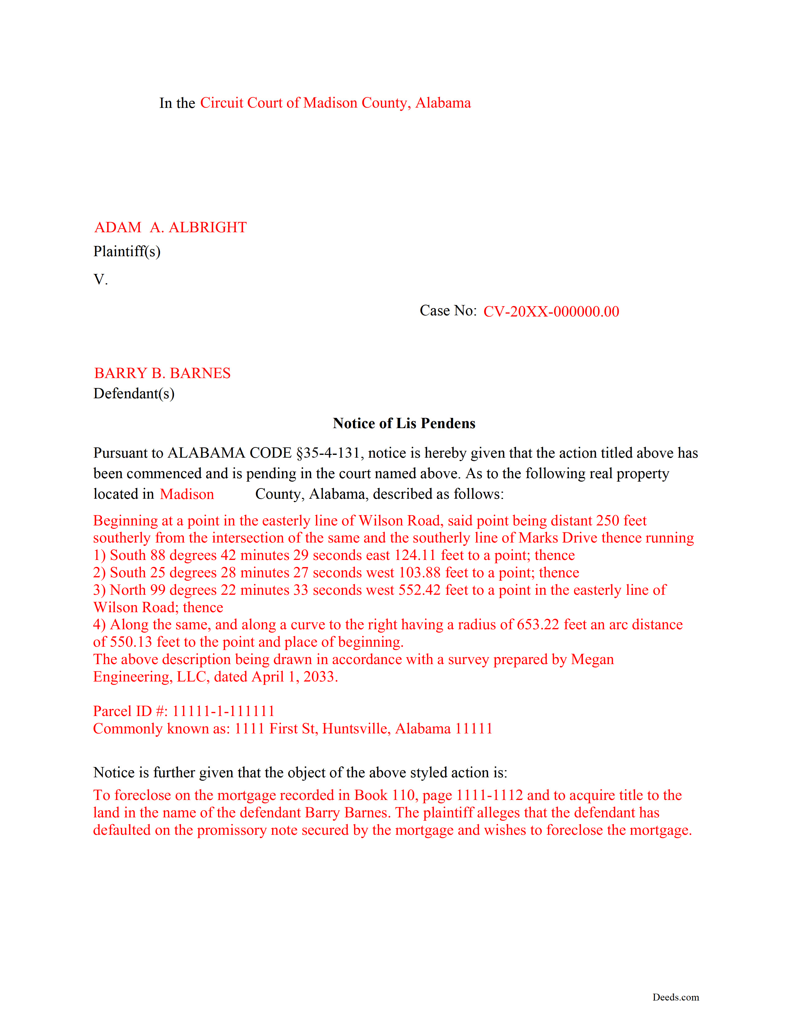 Baldwin County Lis Pendens Form Alabama