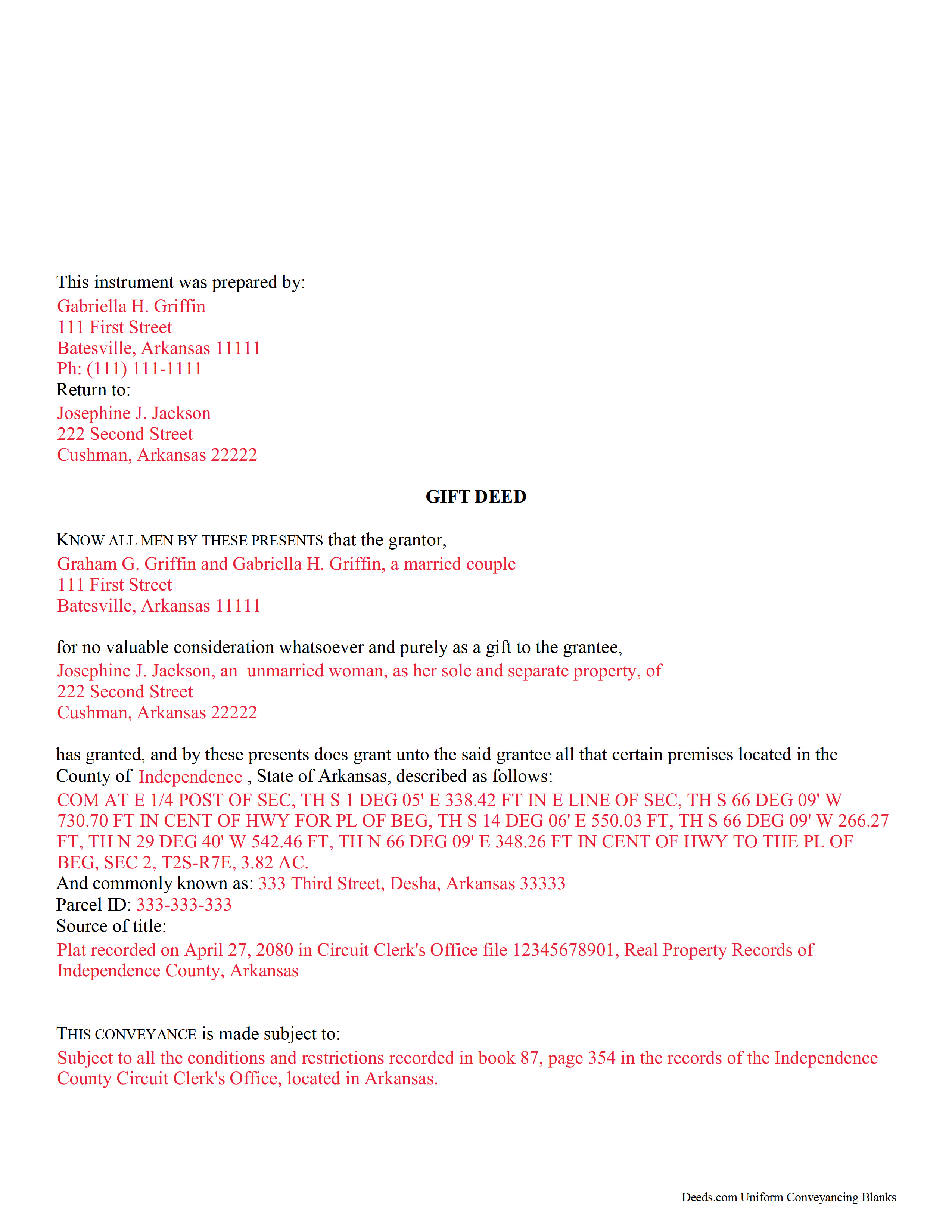 Crittenden County Gift Deed Form Arkansas