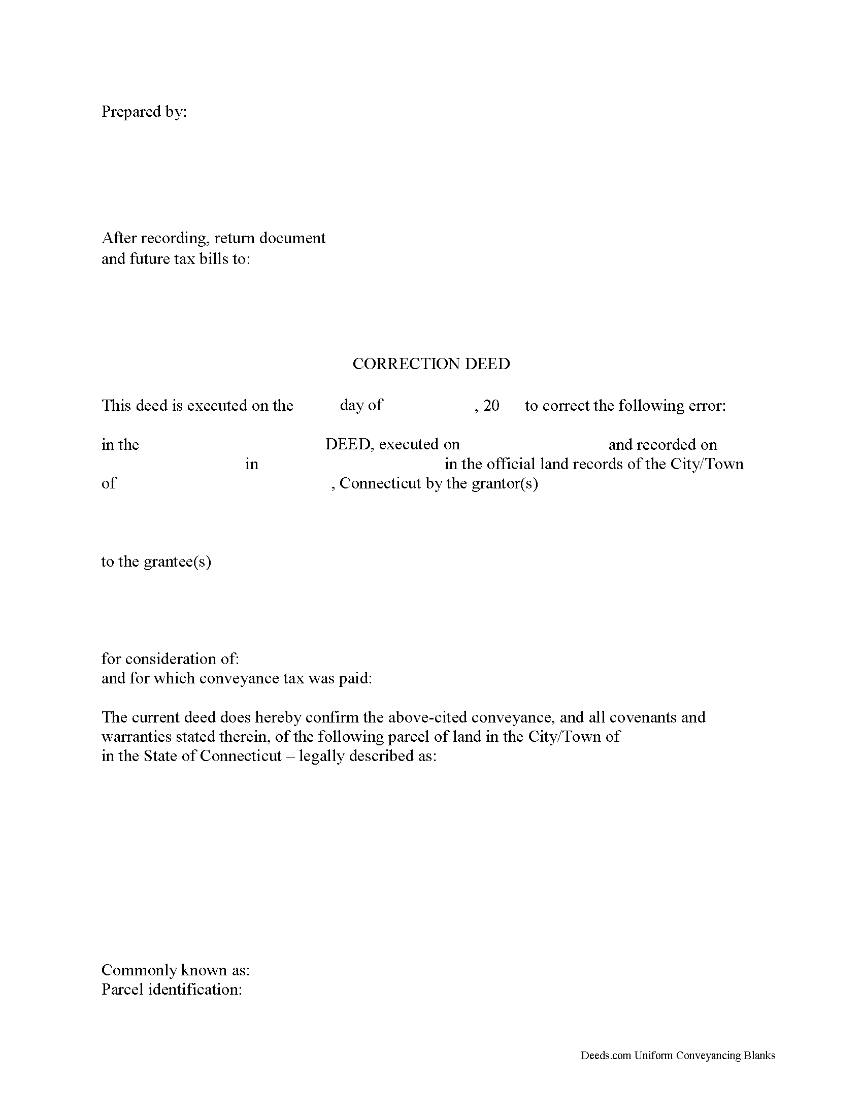 Fairfield County Correction Deed Form Connecticut