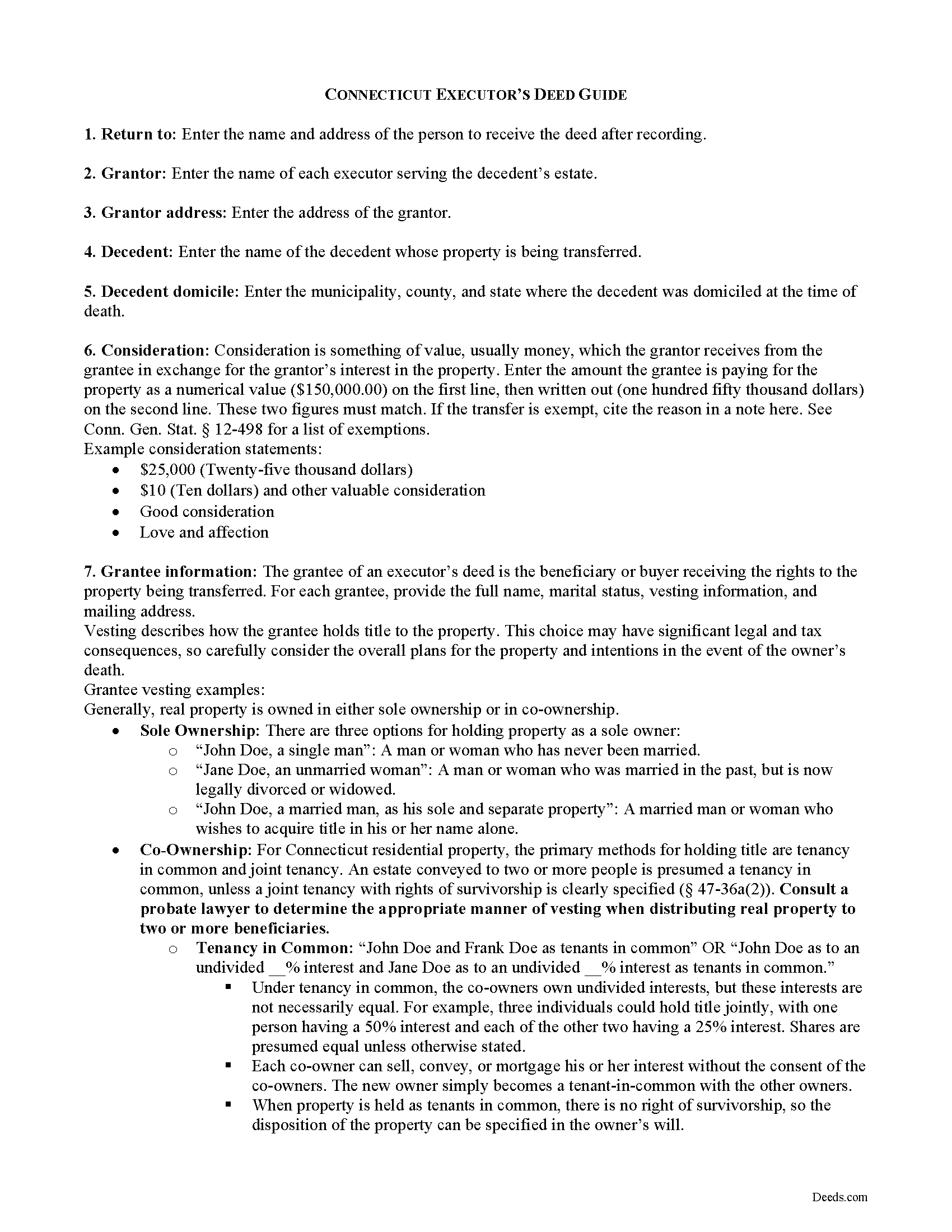 New London County Executor Deed Form Connecticut