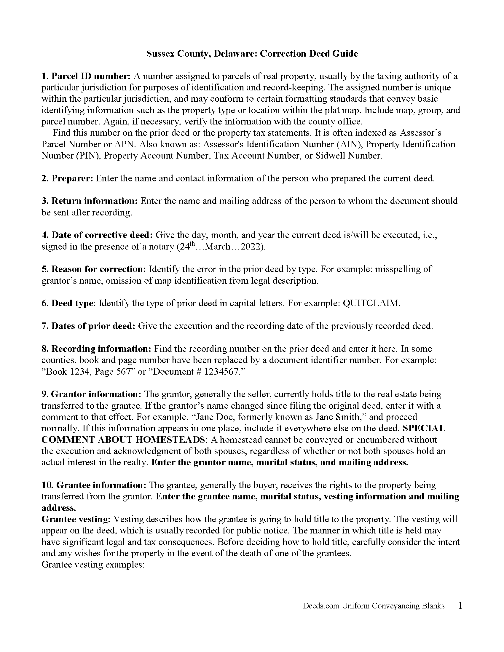 Sussex County Correction Deed Form Delaware