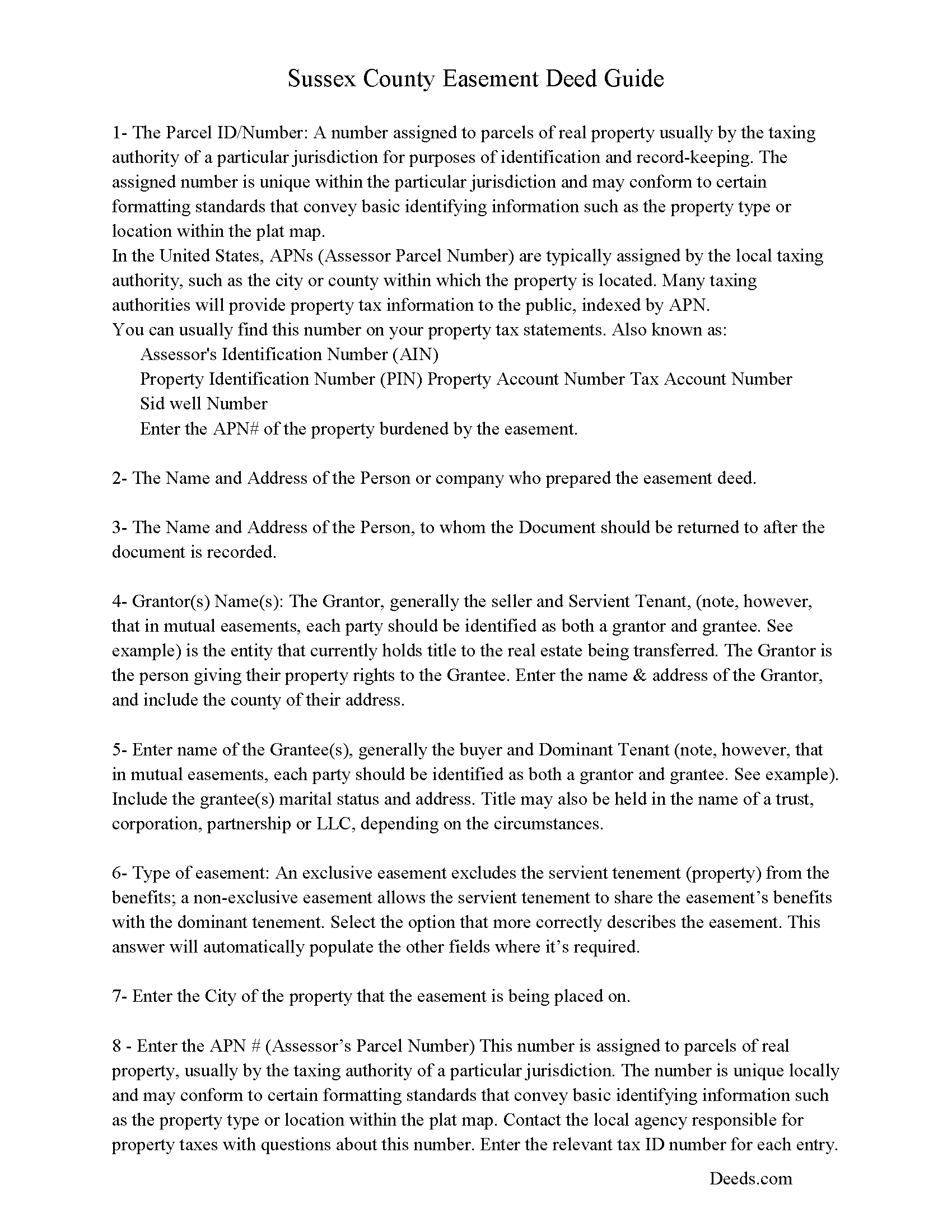 Sussex County Easement Deed Form Delaware