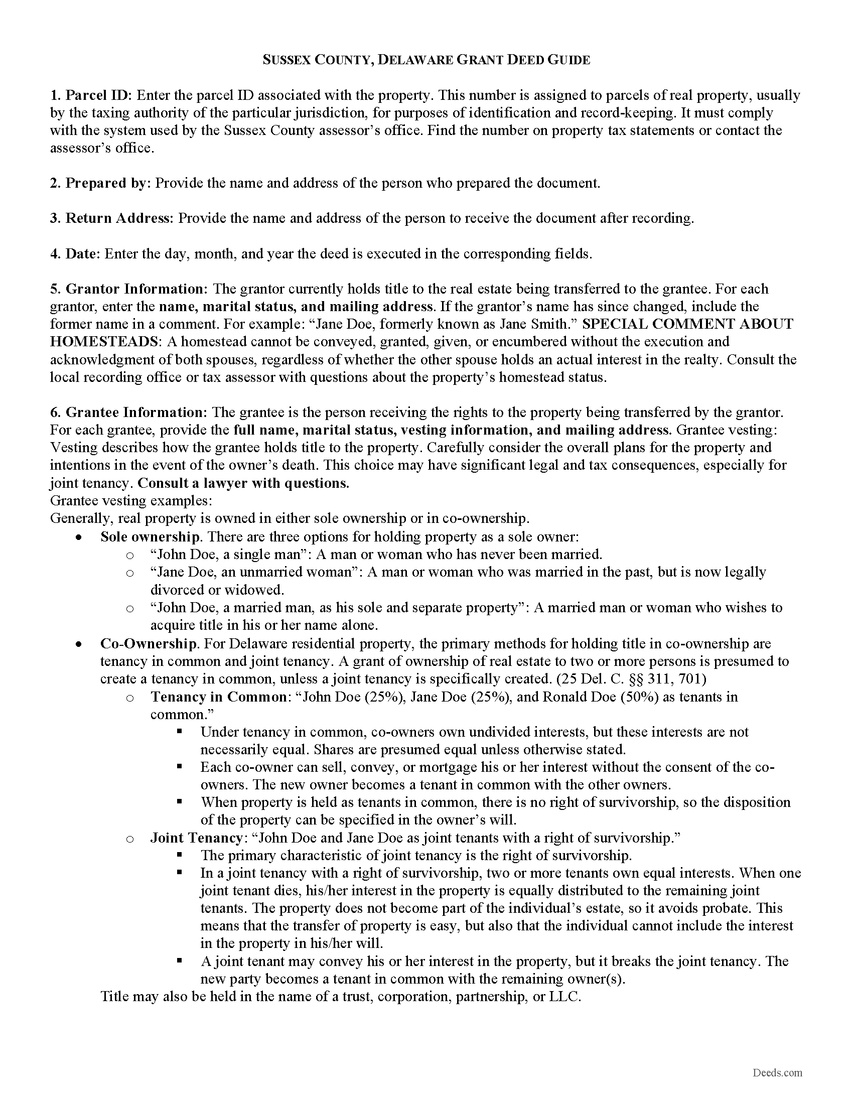 Sussex County Grant Deed Form Delaware