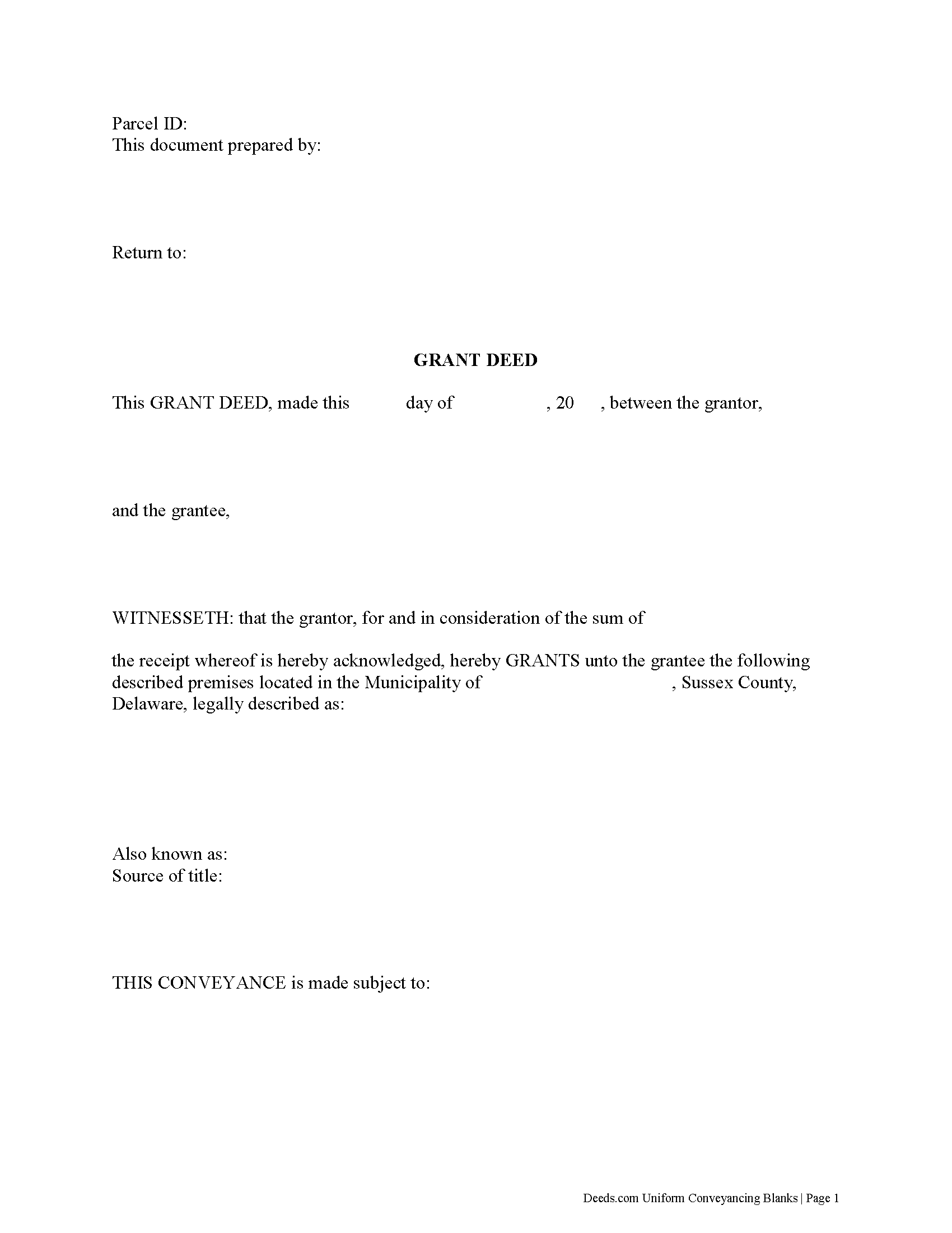 Sussex County Grant Deed Form Delaware