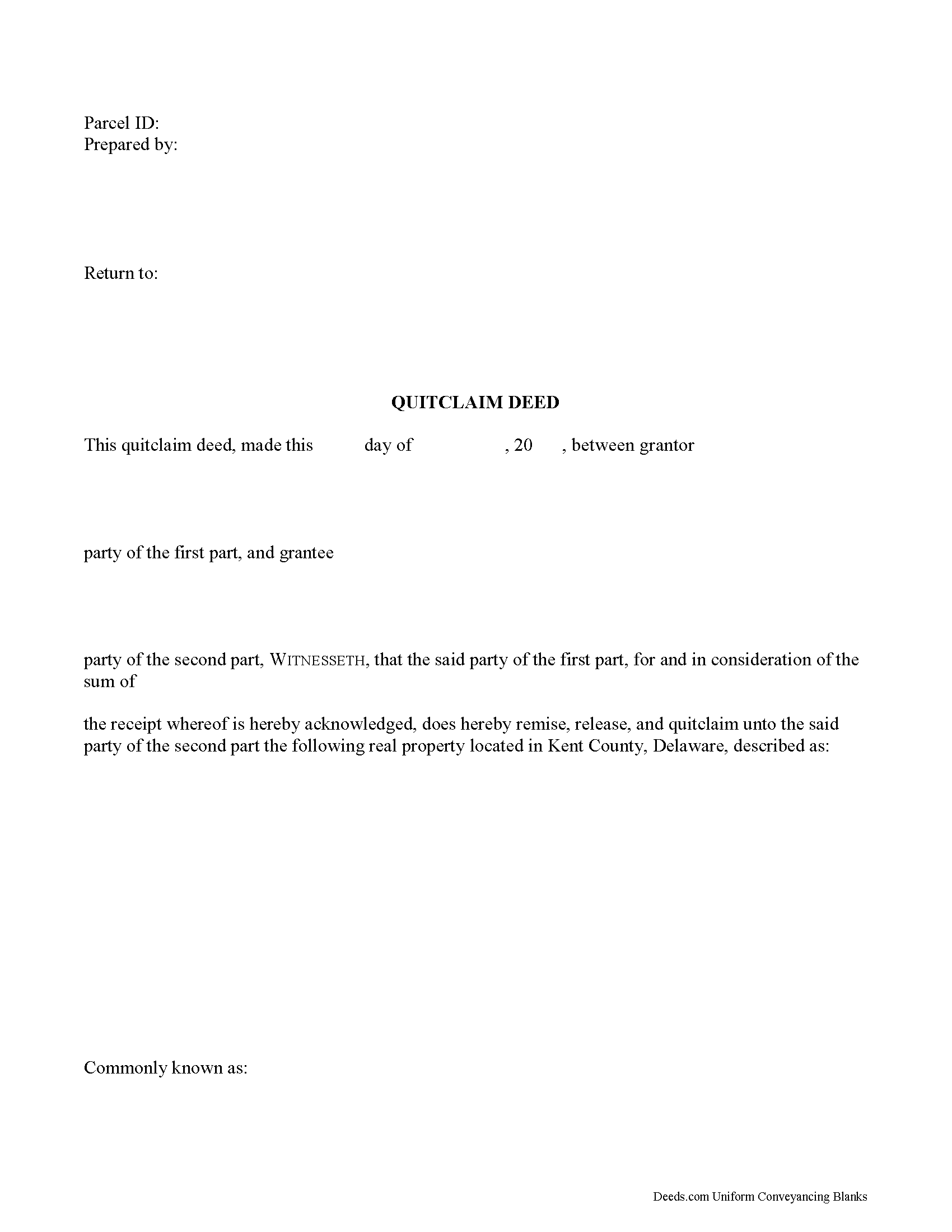 Kent County Quitclaim Deed Form Delaware