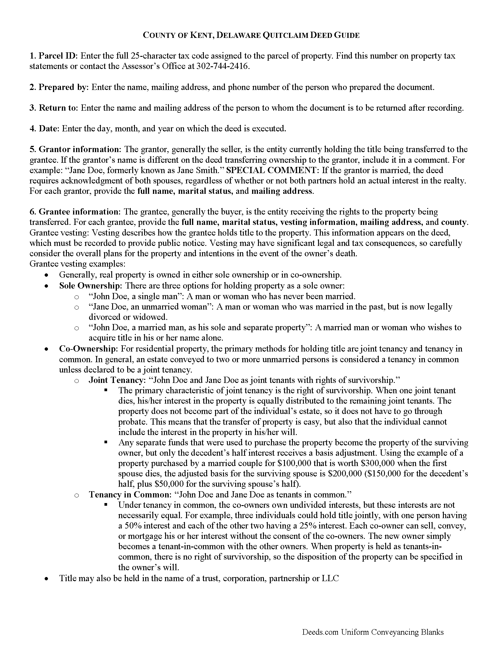 Kent County Quitclaim Deed Form Delaware