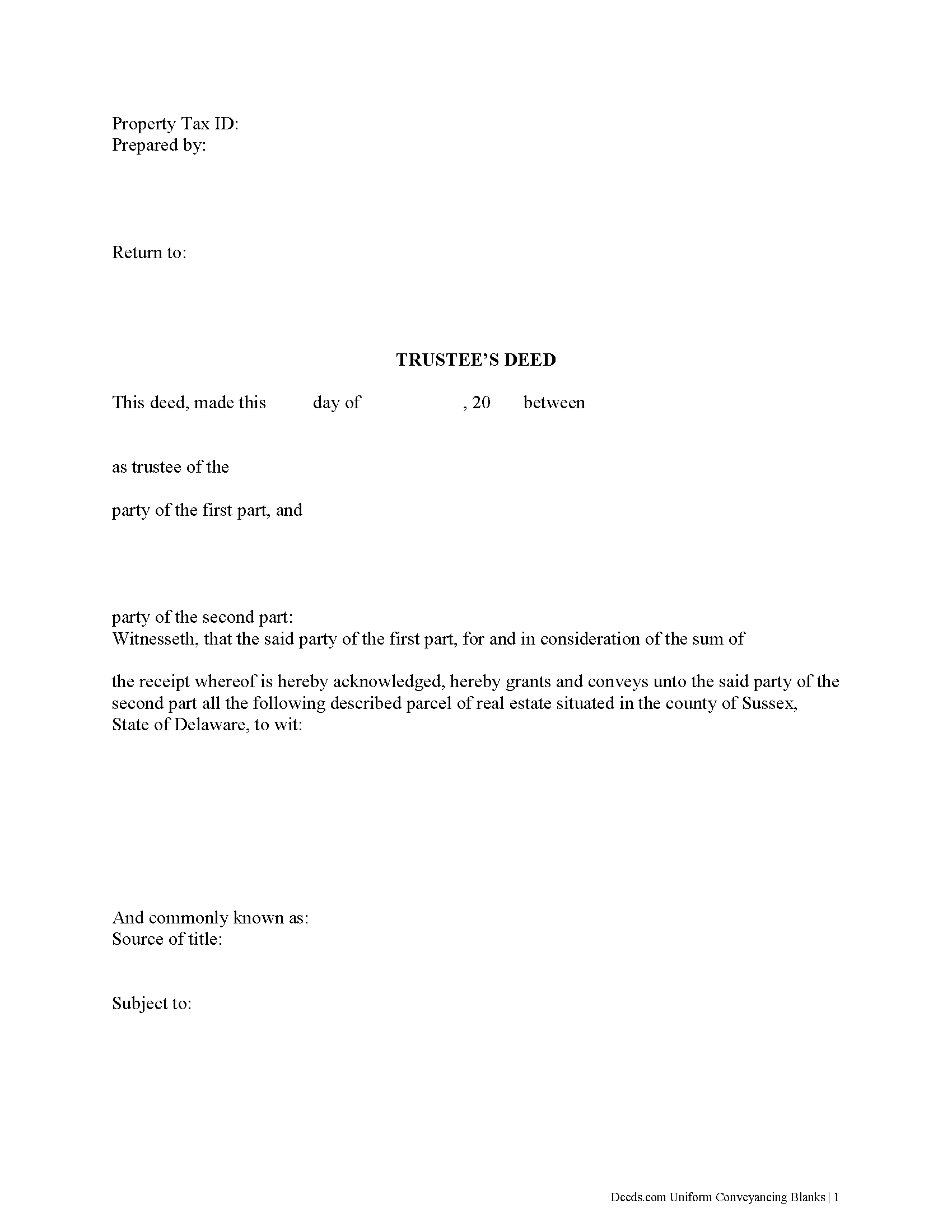 Sussex County Trustee Deed Form Delaware