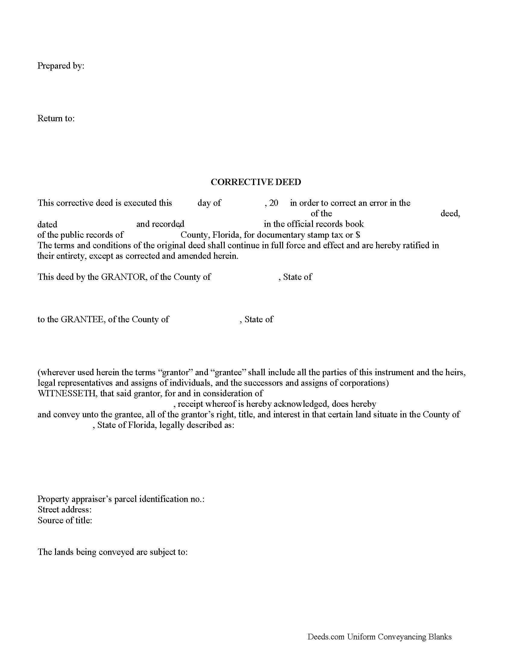 Florida Correction Deed Forms