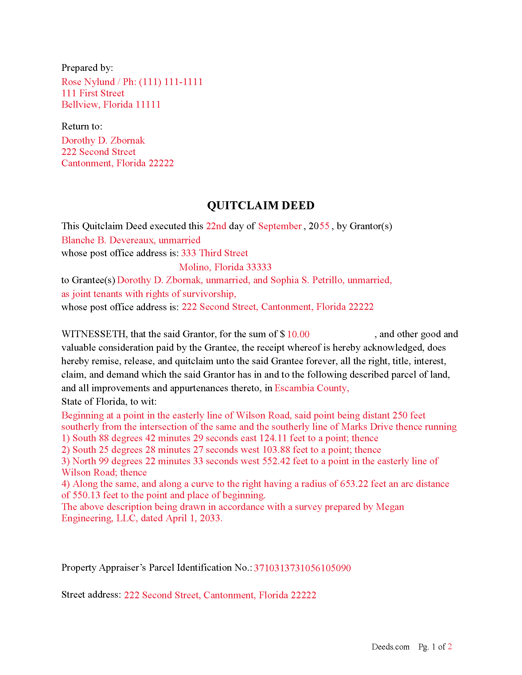 Hillsborough County Quitclaim Deed Form Florida