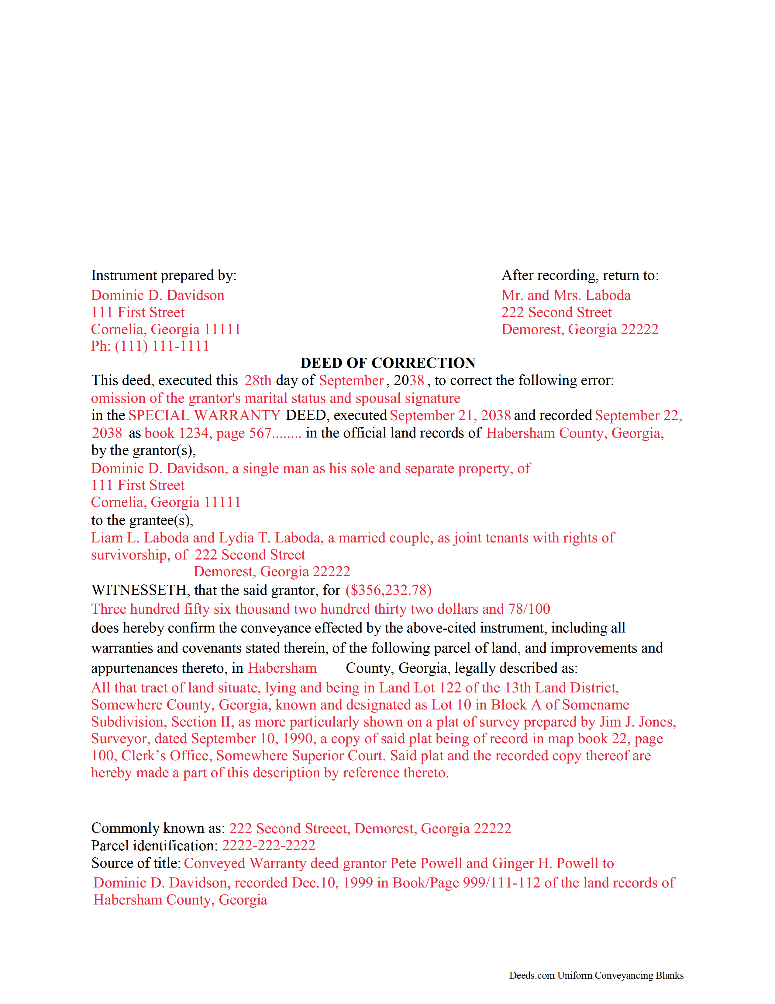 Towns County Correction Deed Form