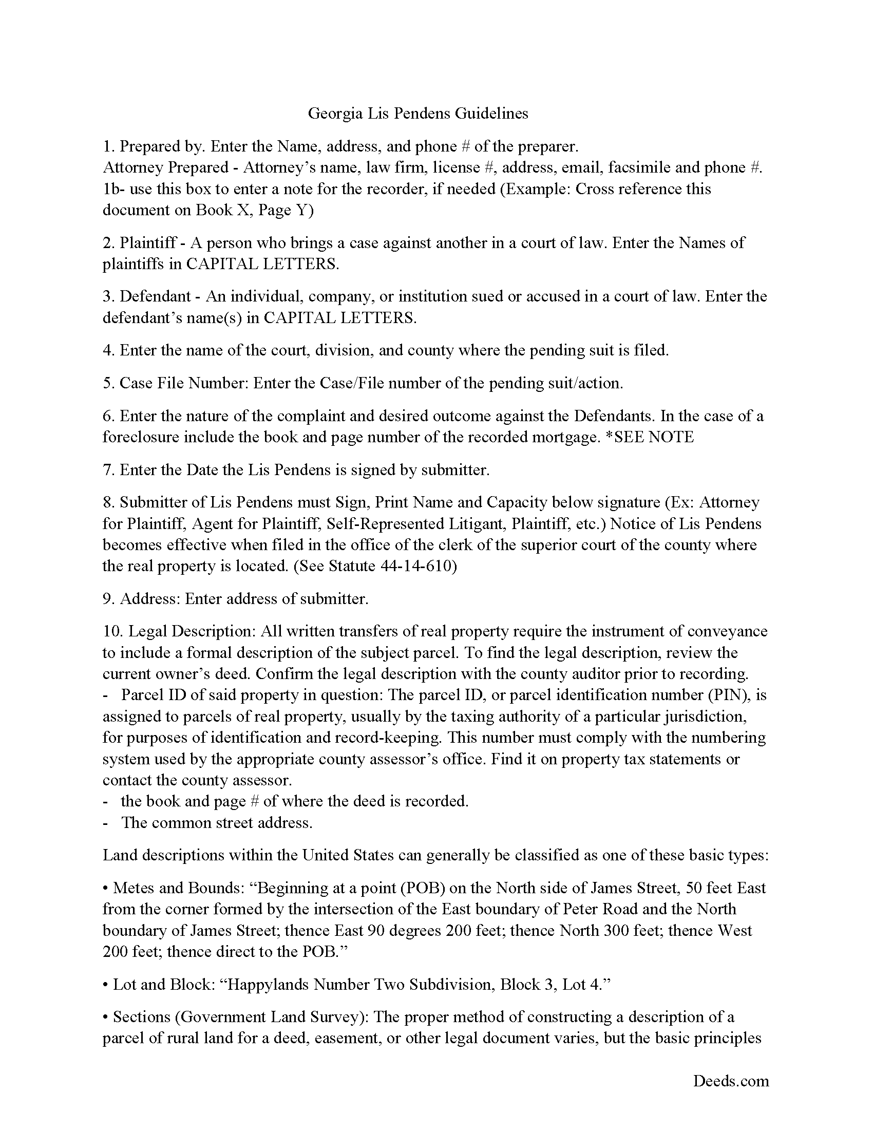 Henry County Lis Pendens Form