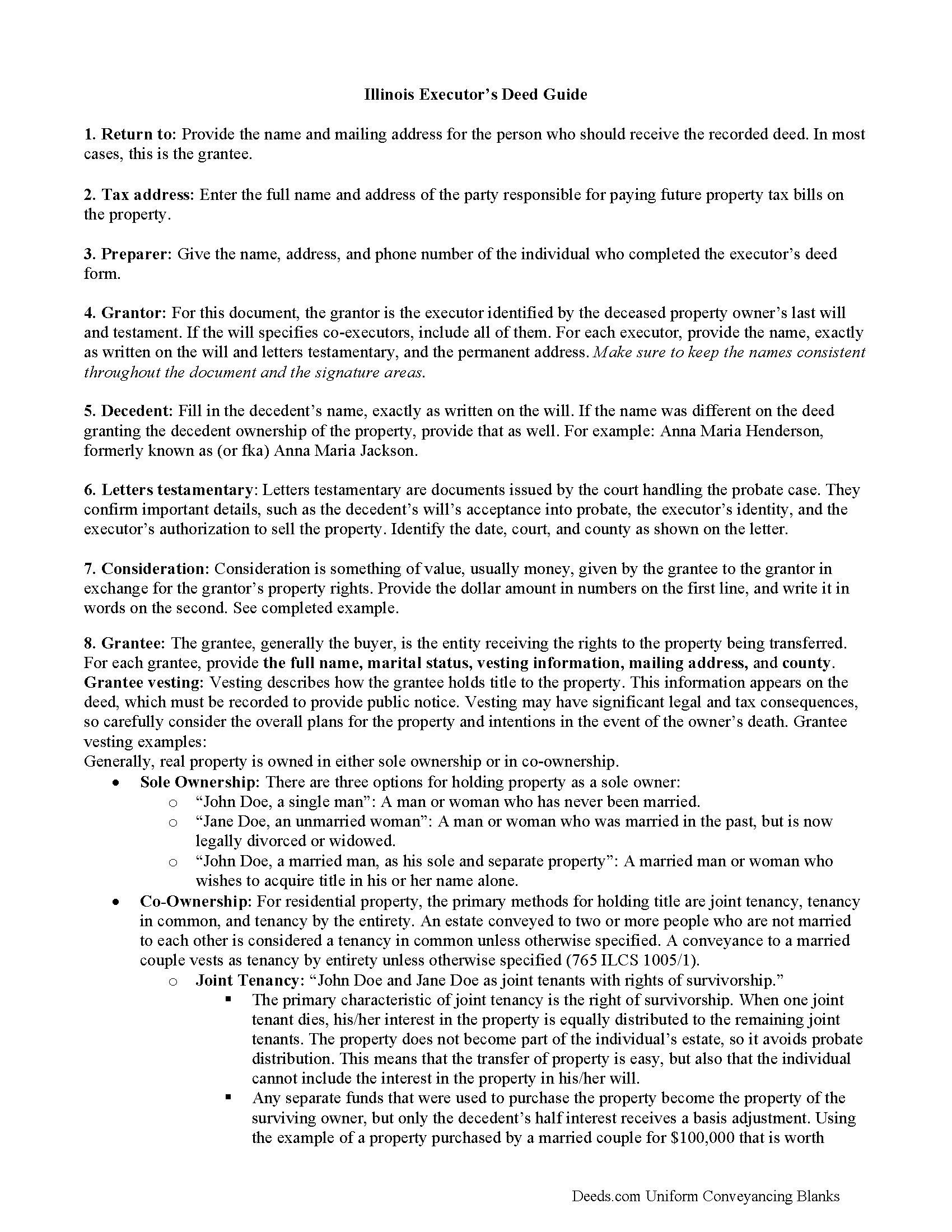 Cook County Executor Deed Form Illinois