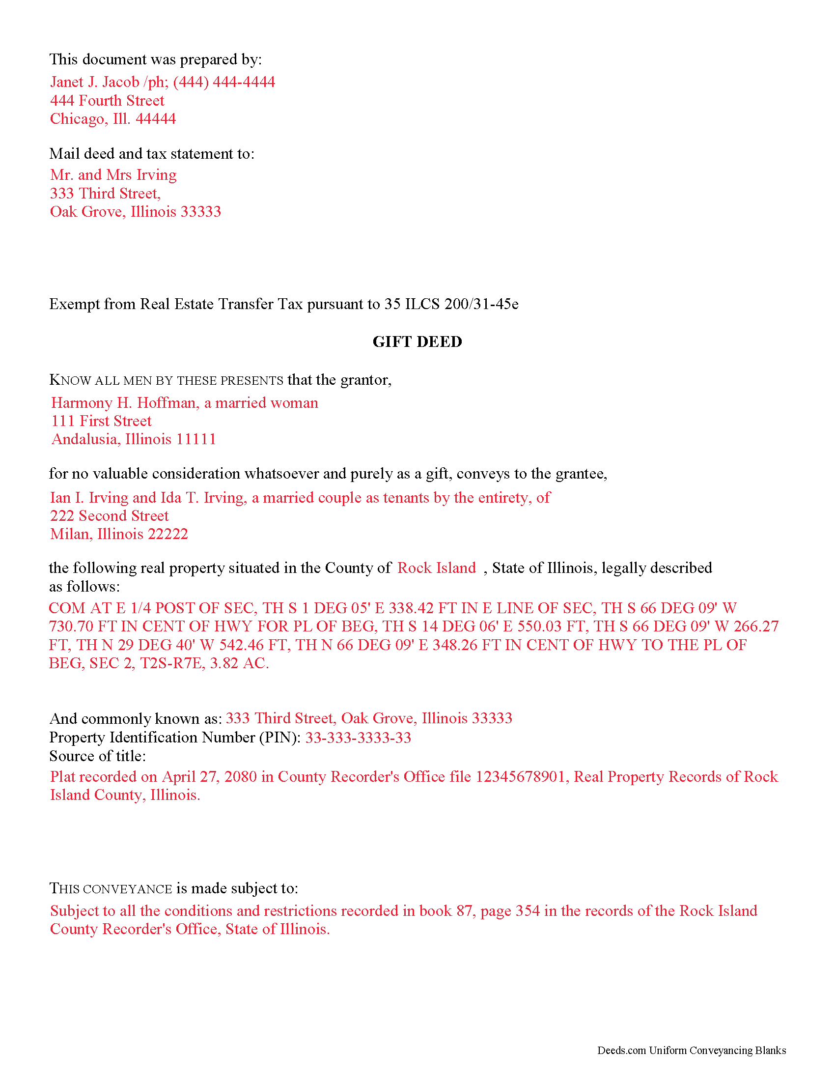 Mchenry County Gift Deed Form Illinois