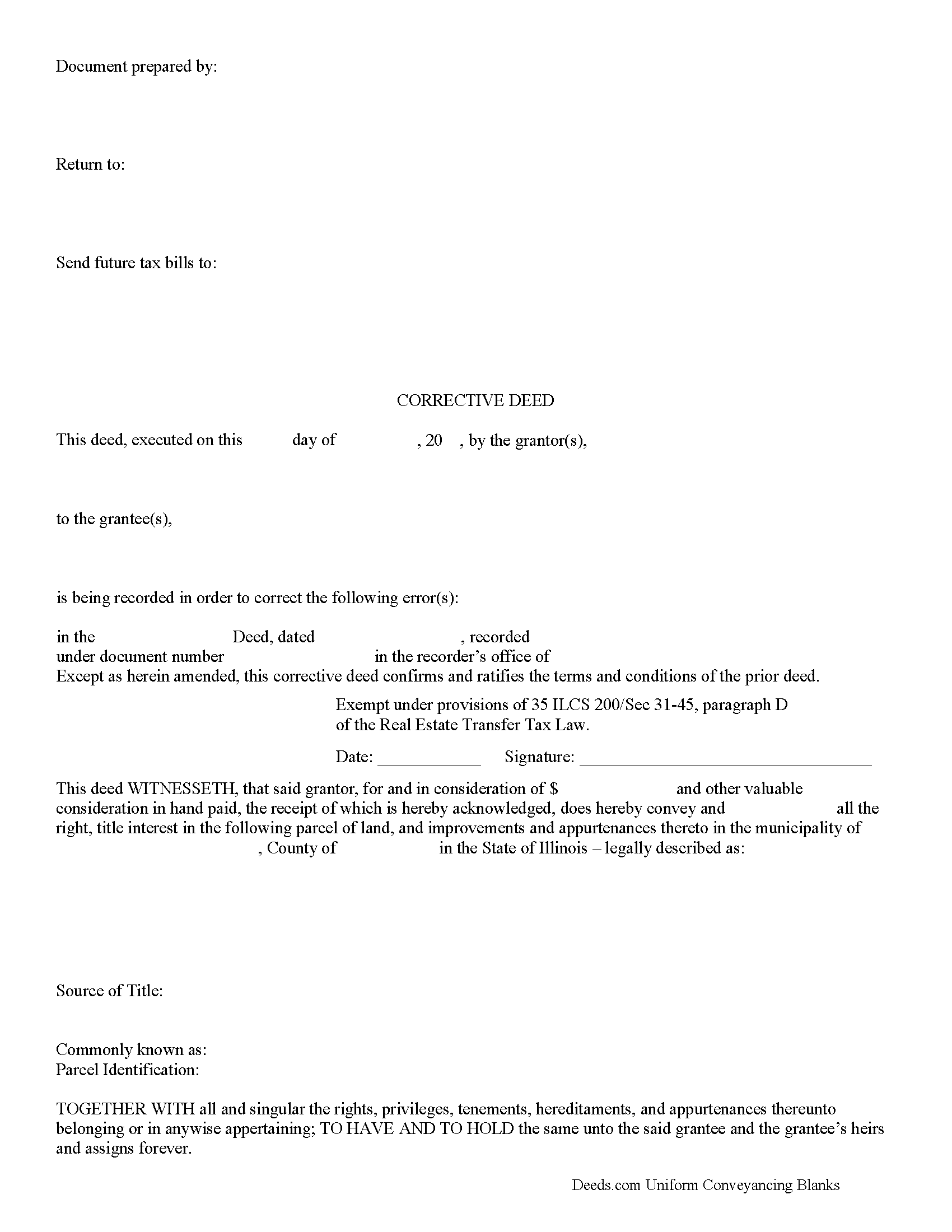 Illinois Correction Deed Forms