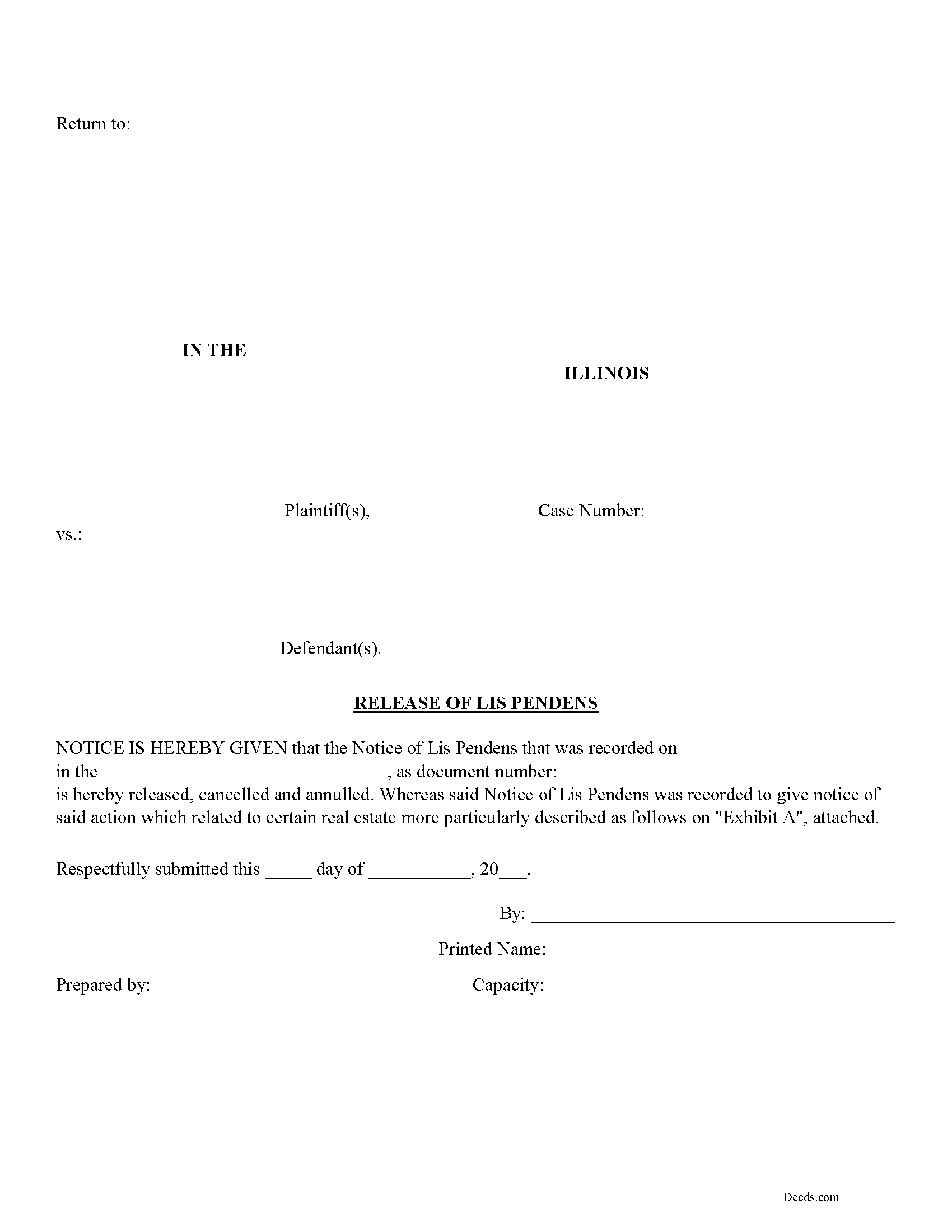 Iroquois County Lis Pendens Release Form Illinois