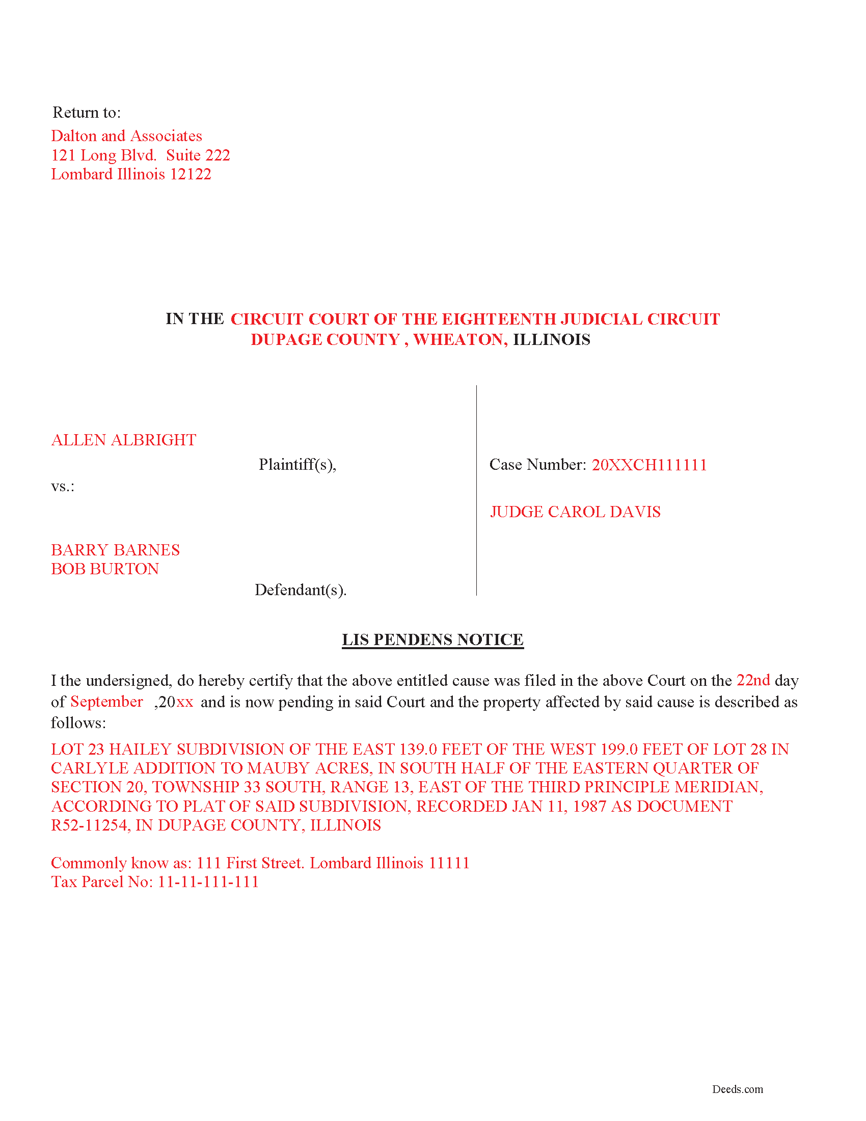 Cook County Lis Pendens Form Illinois