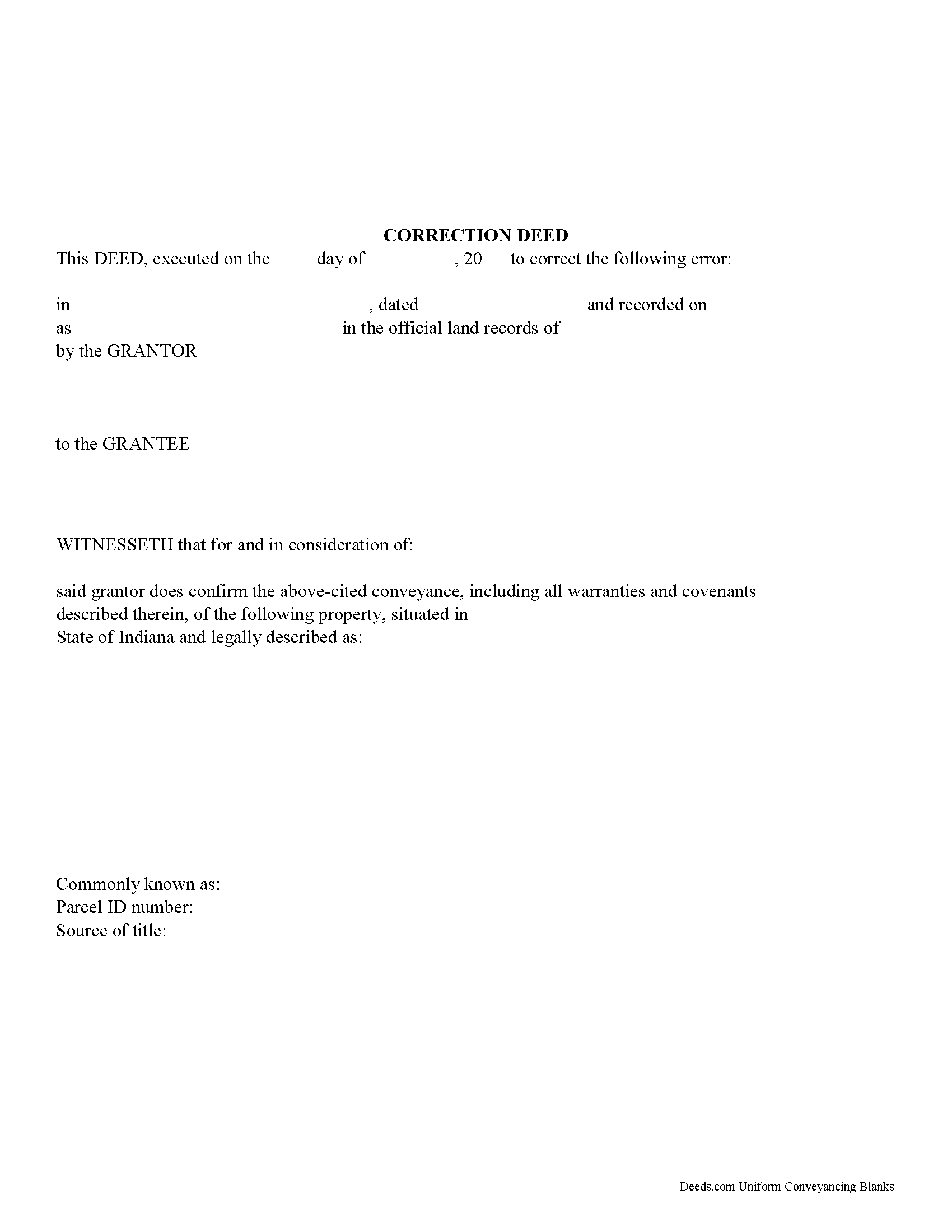 Marion County Correction Deed Form Indiana