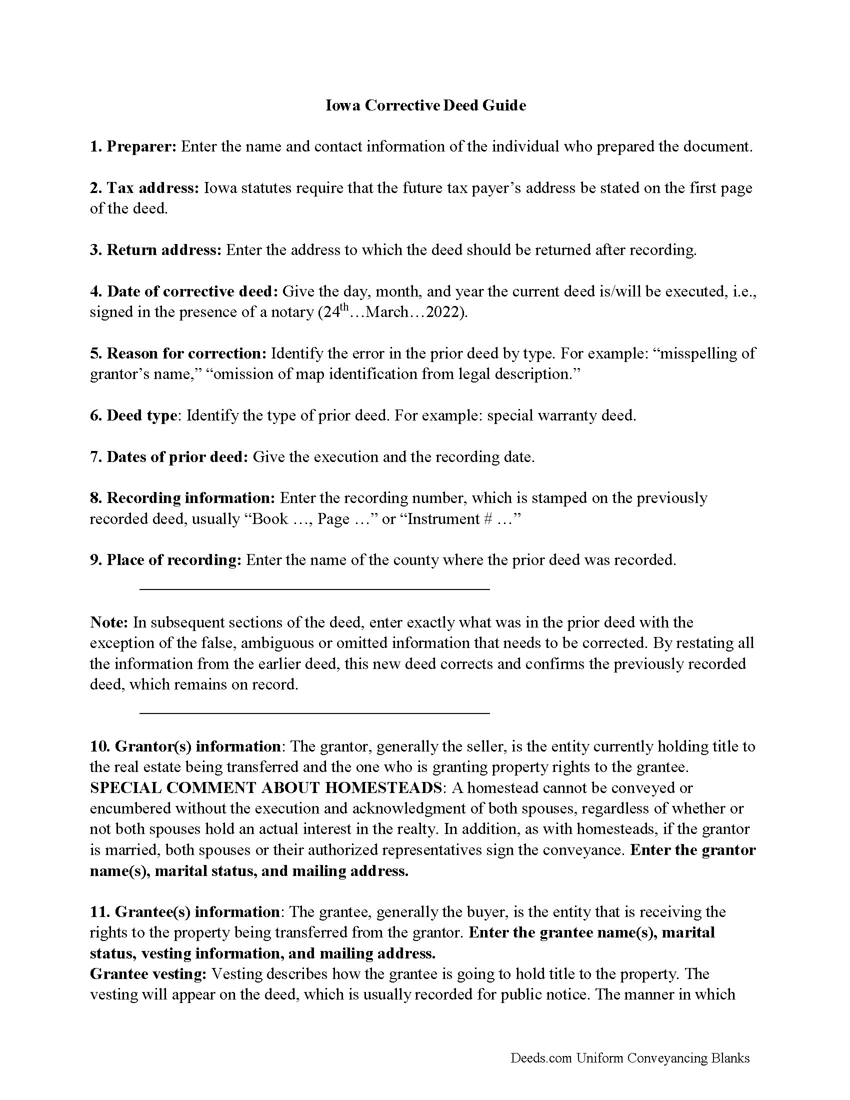 Iowa County Correction Deed Form Iowa