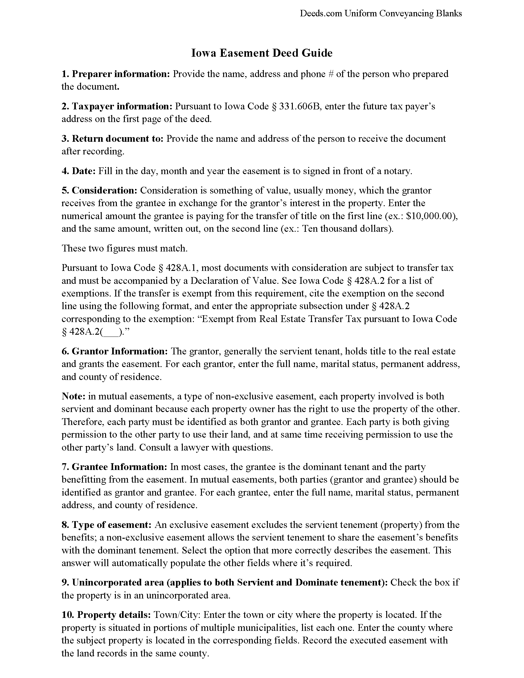 Pocahontas County Easement Deed Form Iowa