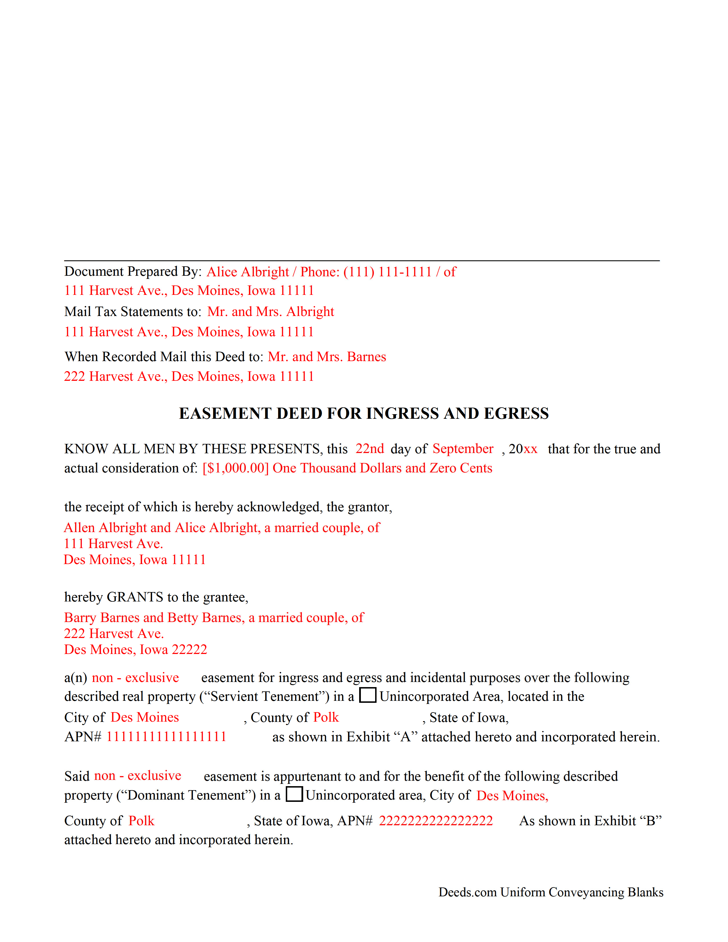 Pocahontas County Easement Deed Form Iowa